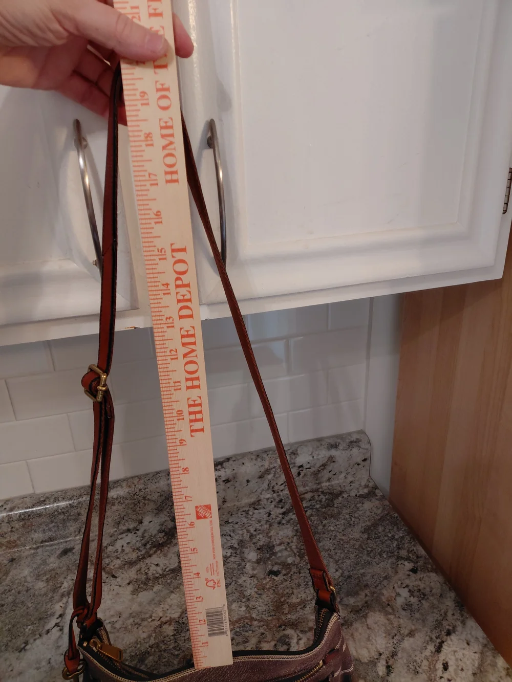 Fossil Women's Kinley Gray Brown Striped Leather & Canvas Crossbody Bag